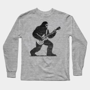 Sasquatch Bigfoot Rock On Guitar Legend Believer Retro Grunge Distress Long Sleeve T-Shirt